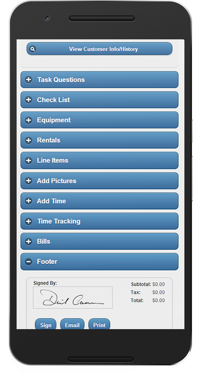 customer info detail list with signature view on mobile device