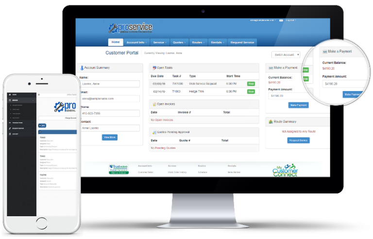 Pool service customer portal for payments, invoices and service requests