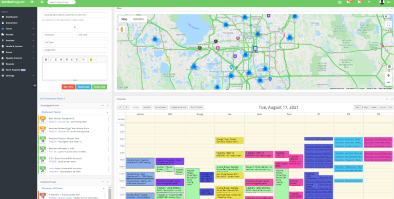 Pool service software task dashboard showing routes, scheduling and work orders