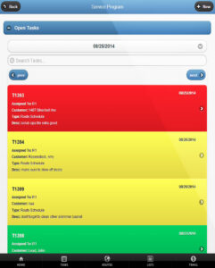 Pool service technician tasks and route schedule on mobile software